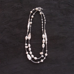 【SV】Coated Labradorite × Pearl Station Necklace/ラブラドライト×パール ステーションネックレス(White)