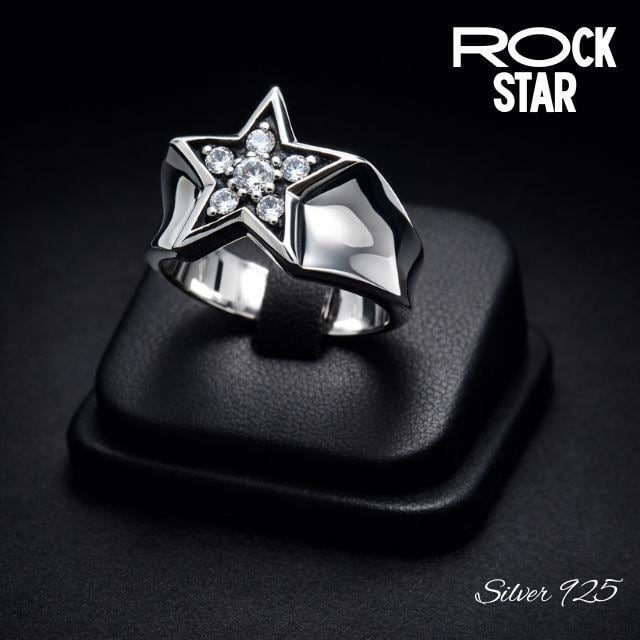 指輪 シルバー925 ロックスターリング ジルコニア 星リング メンズ ご