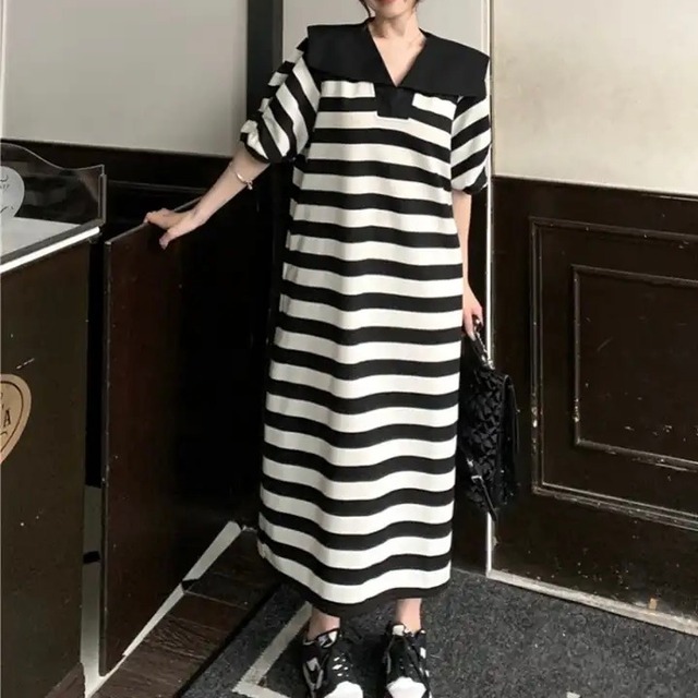 ボーダーセーラーカラーワンピース