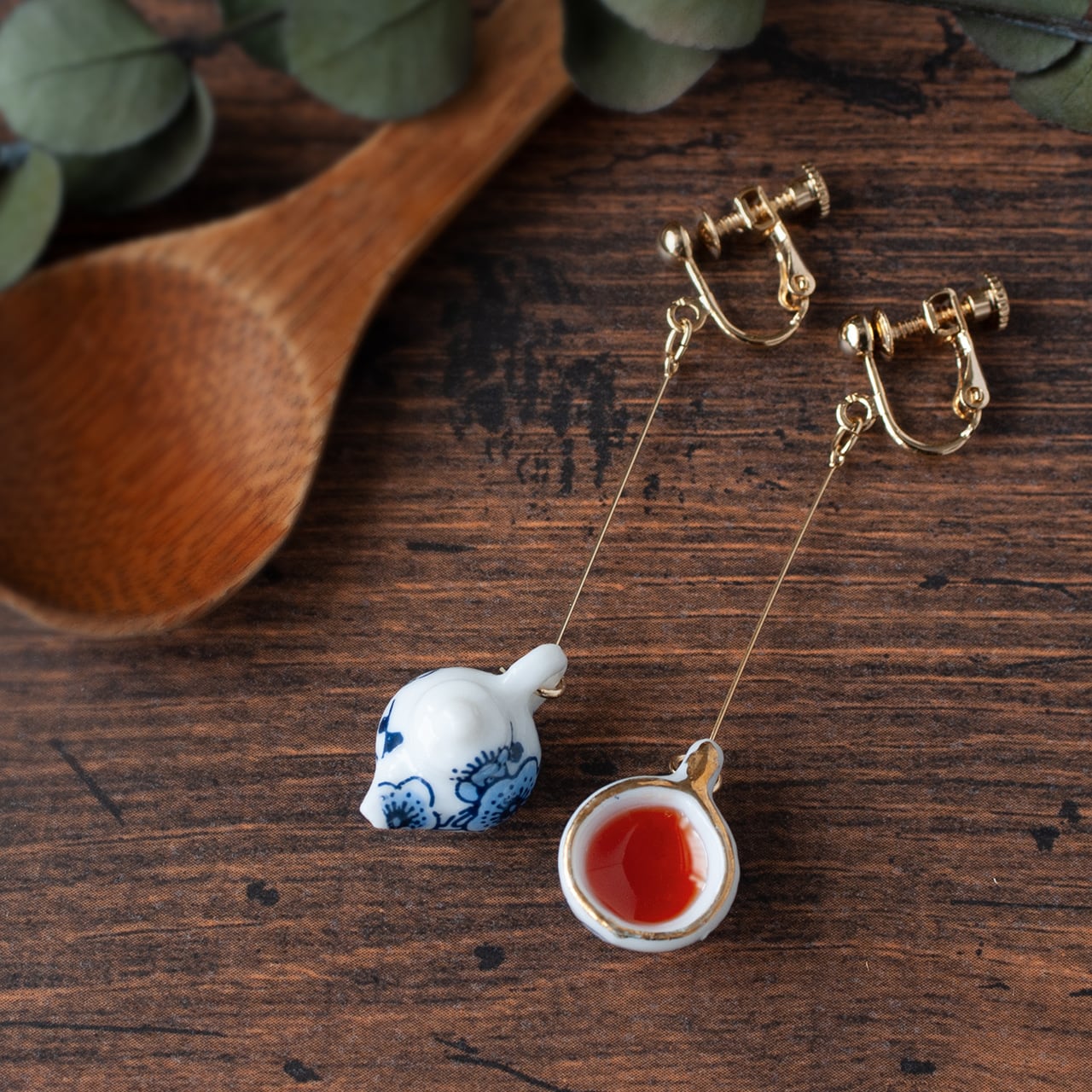 青梅陶器のティーセット イヤリング2種 （紅茶 or 青茶） | ASIAMOKU