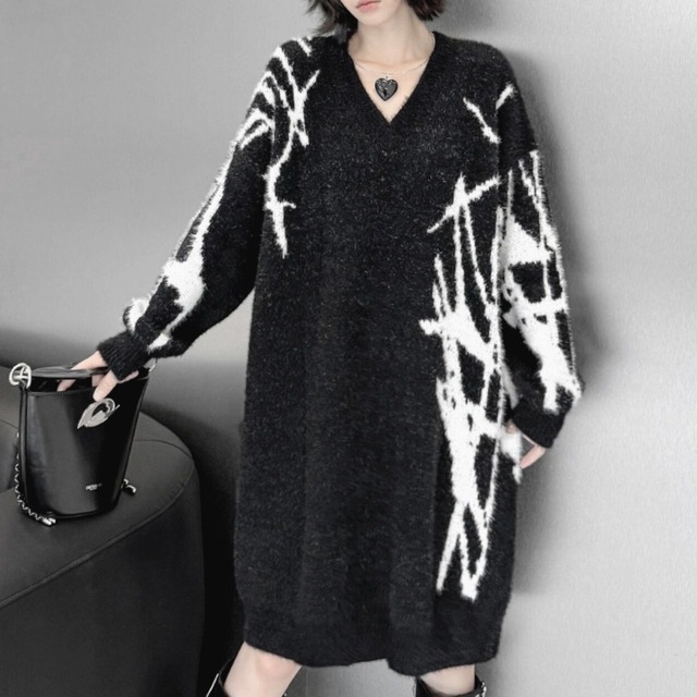 Thorn art knit dress C0731