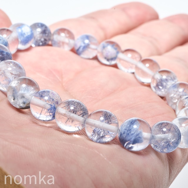 【極美/ハイグレード】デュモルチェライトインクォーツ(9mm / ブラジル産) 一連ブレスレット nbra-00