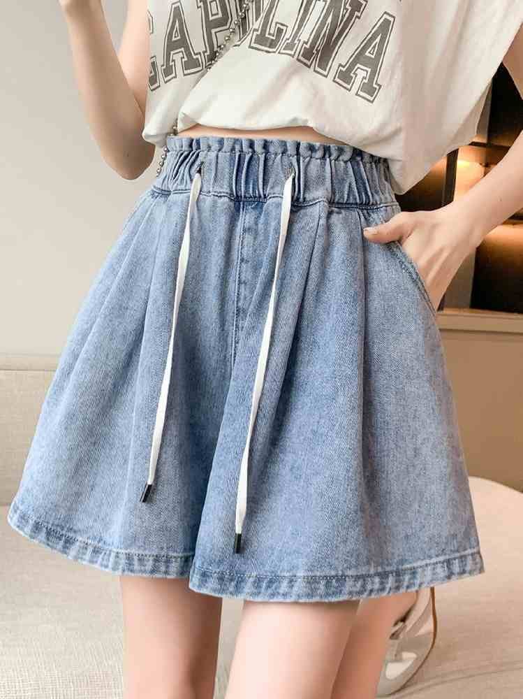 ハイウエスト デニムショートワイトパンツ カジュアル 大きいサイズ 韓国 CH8888