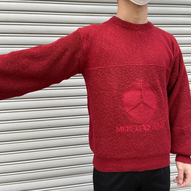 『送料無料』レア　メルセデスベンツ　ロゴ刺繍セーター　USA製　コットン　80s ビンテージ