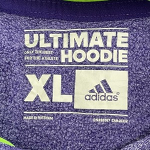 【adidas】パーカー ラグラン 刺繍ロゴ climawarm ワンポイント ポリエステル プルオーバー フーディ X-LARGE パープル アディダス US古着