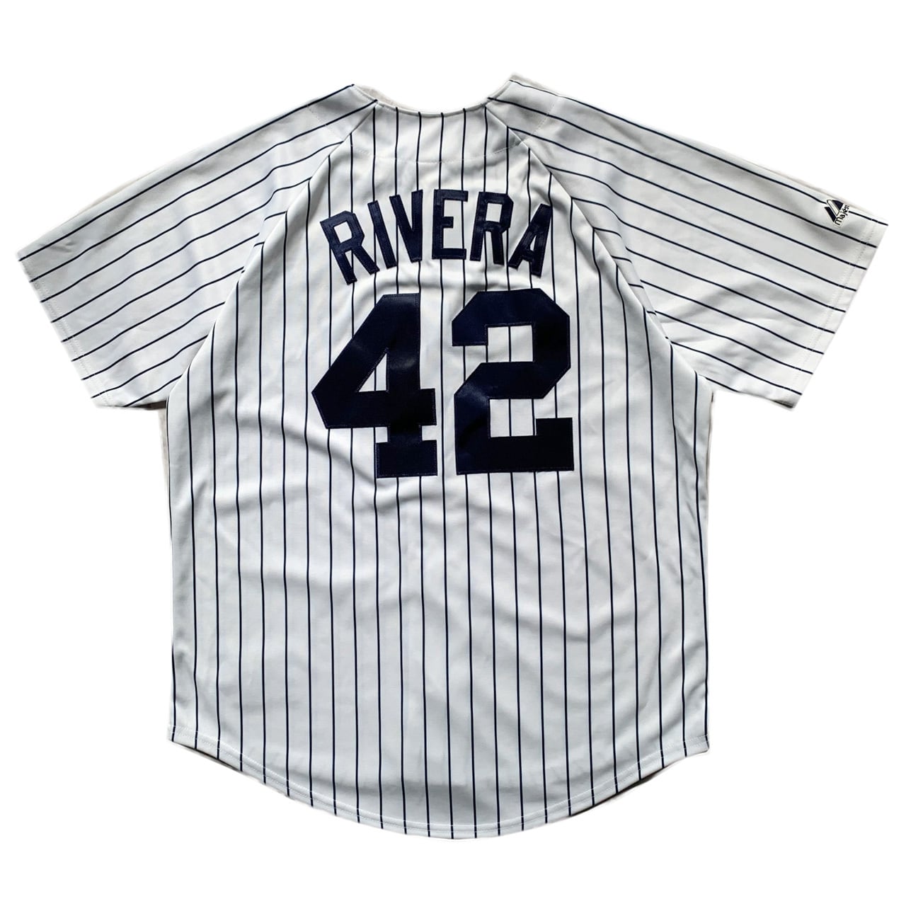 MLB MAJESTIC NEW YORK YANKEES RIVERA #42 PINSTRIPE JERSEY SIZE L (USED) |  Flip N' Merch (フリッピンマーチ)
