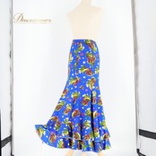 フラメンコ 衣装 ファルダ スカート 青 柄 模様 緑 タイト 軽い 薄い レッスン 練習 お洒落 フリル ブルー系 グリーン系 おしゃれ 女性用 Mサイズ ダンス 練習着 ファッション レディース