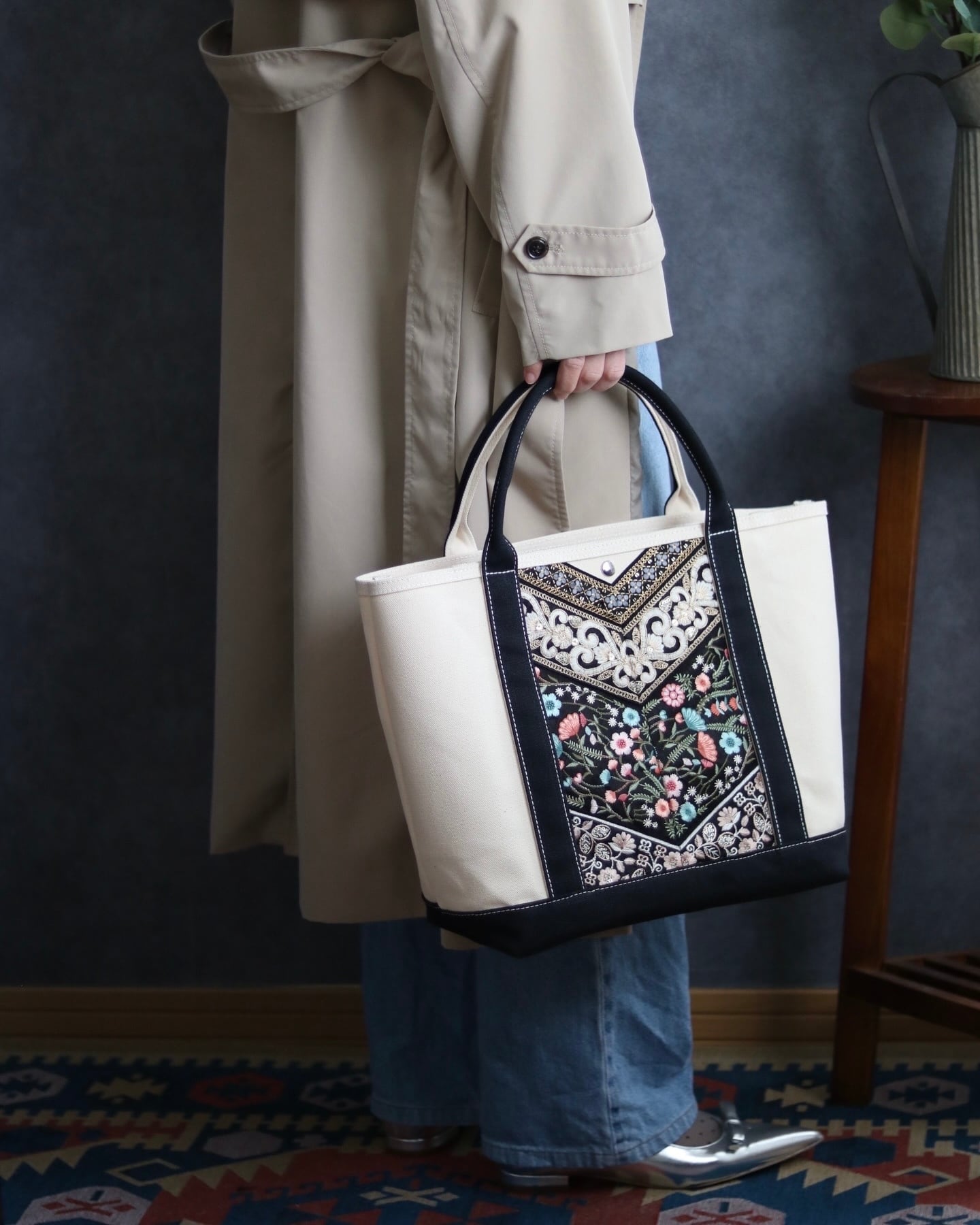 《Lsize》トートバッグ(キナリ×ブラック)