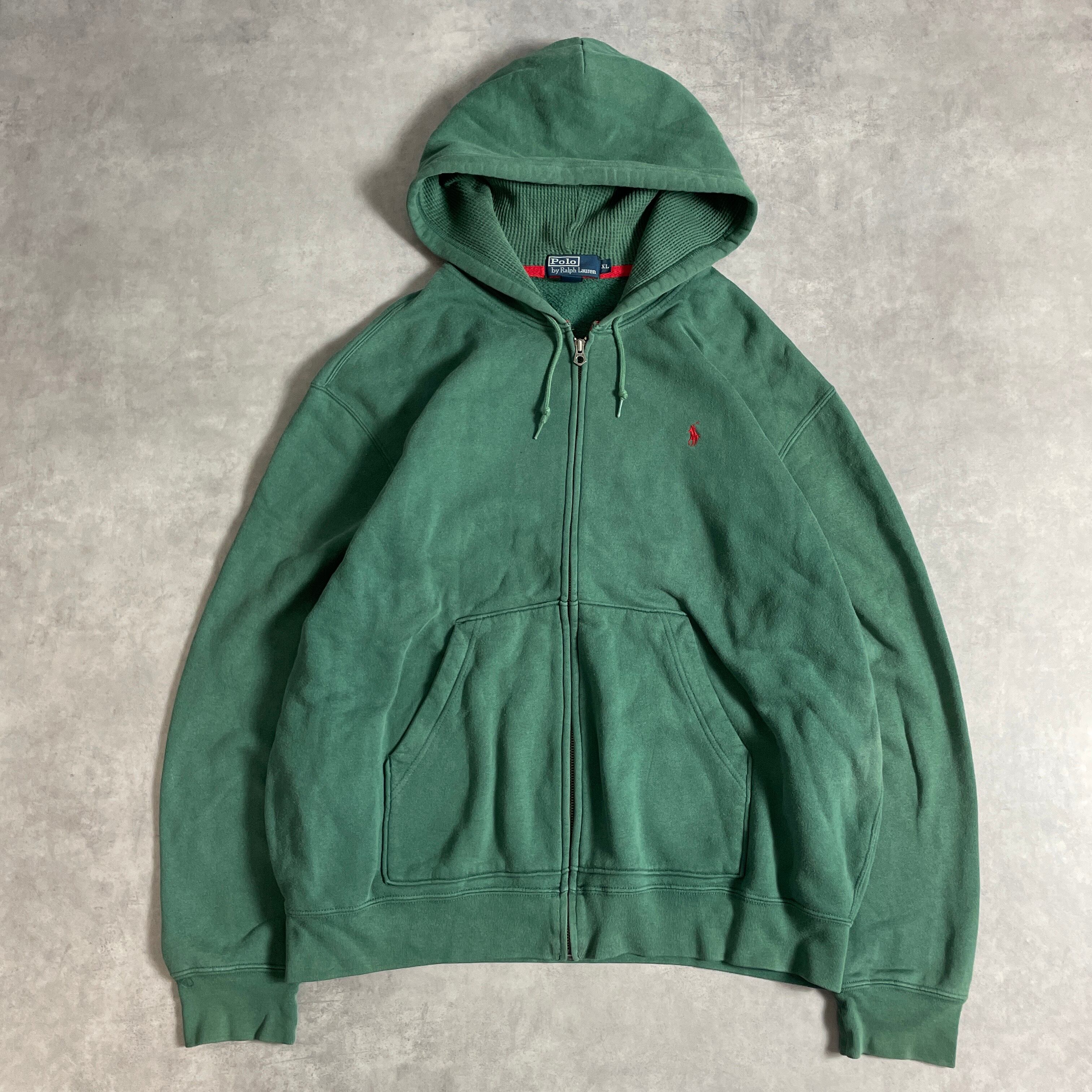 名作 90s ポロバイラルフローレン 刺繍ロゴ 肉厚 サーマル ジップパーカー