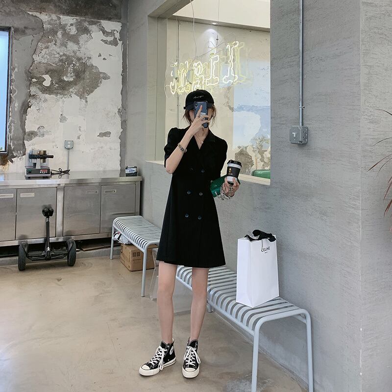 サマーブラックウェストドレス 夏物 HUCHUJING11131150880