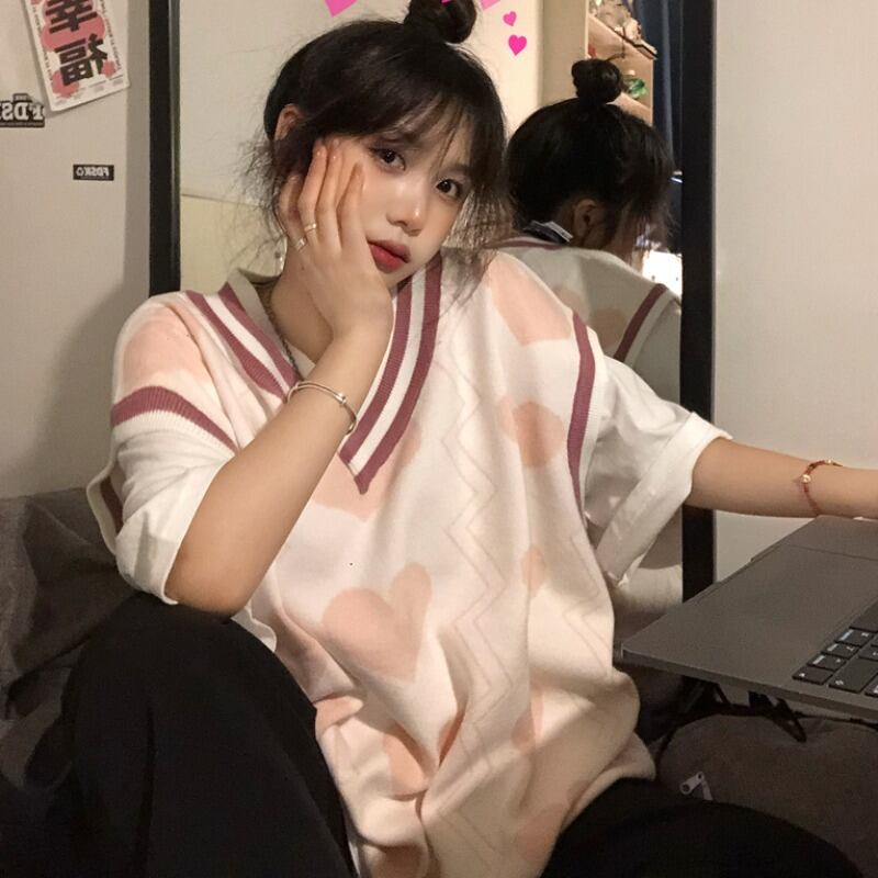 スプリングVネックニットレディースオータムホワイトTシャツ 春物 秋物 ピュア YY-ファッション66461637183