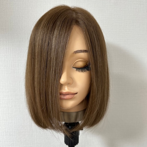 スキンレース生え際 未カット 30cm ミルクティー系ハイライト 百合子ウィッグレミー人毛100%