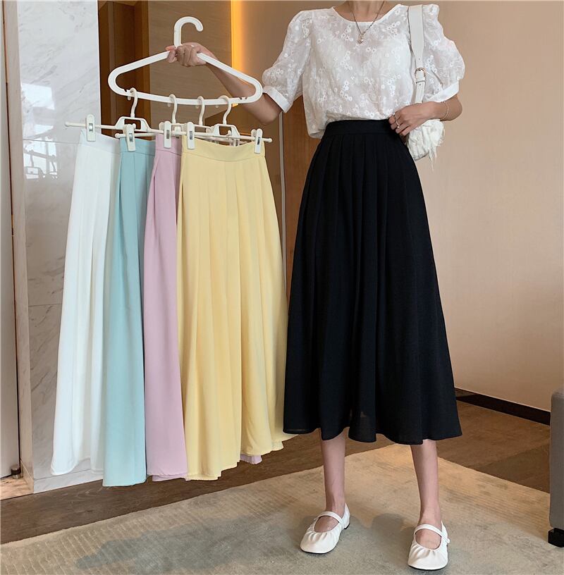 プリーツスカート サマーハイウェストウェスト薄手Aライン 夏物 YY-ファッション27276572918