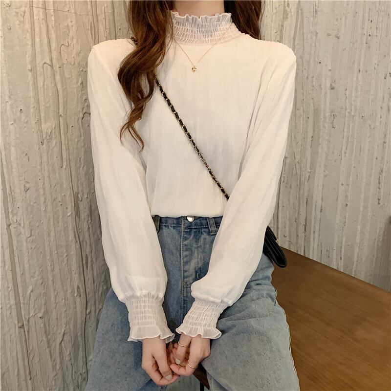 レースシャツ オータムウィンタースタイルカラーホワイトベルベットトップス ロング 秋物 冬物 YY-ファッション37200605769