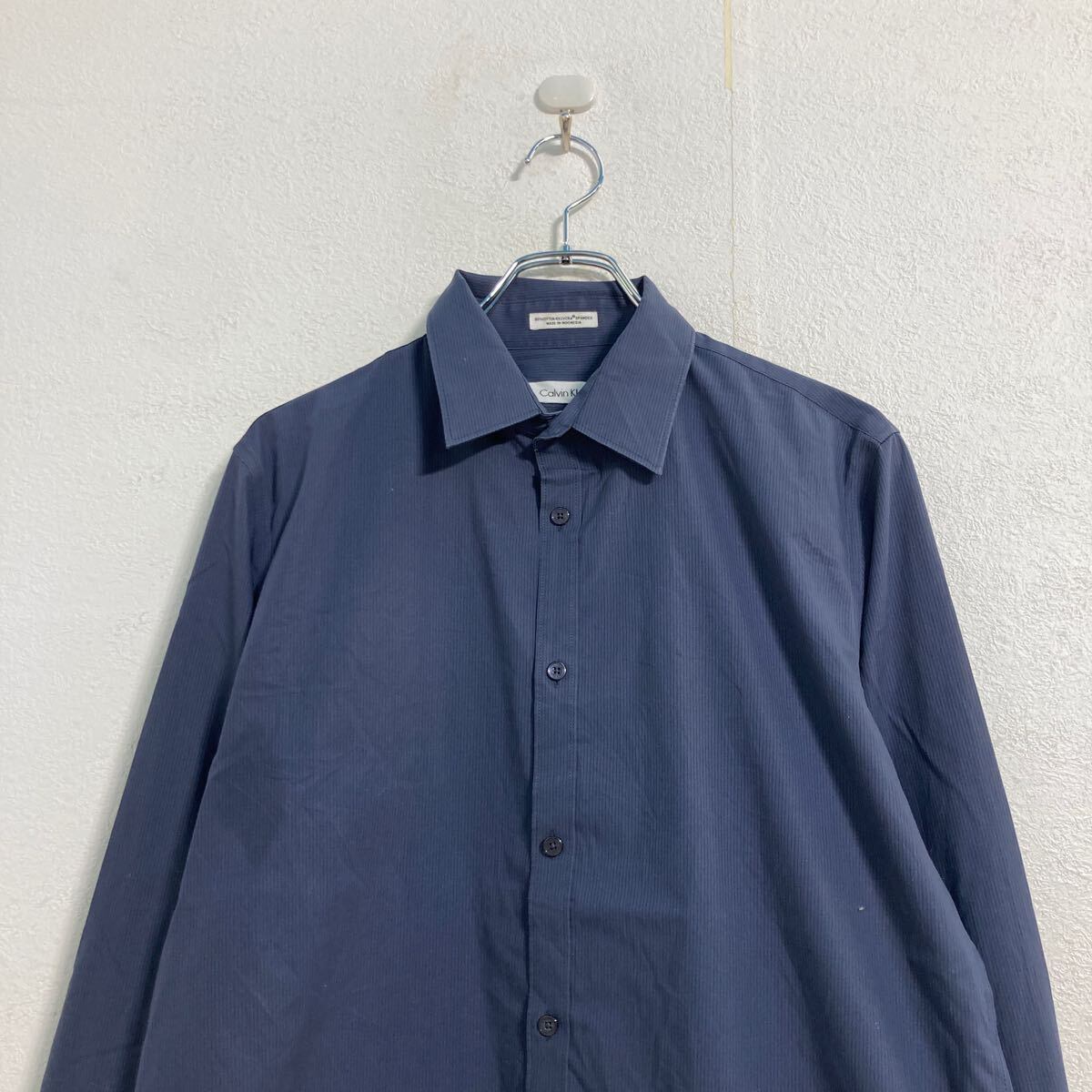 Calvin Klein 長袖 ストライプシャツ M ネイビー ブラック カルバン