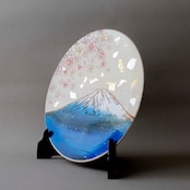【飾り皿】青富士に桜 Ornamental plate for wall hanging