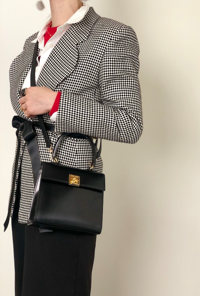 CELINE セリーヌ ショルダーバッグ ブラック ガンチーニ レザー 2way vintage ヴィンテージ オールド fewxy6