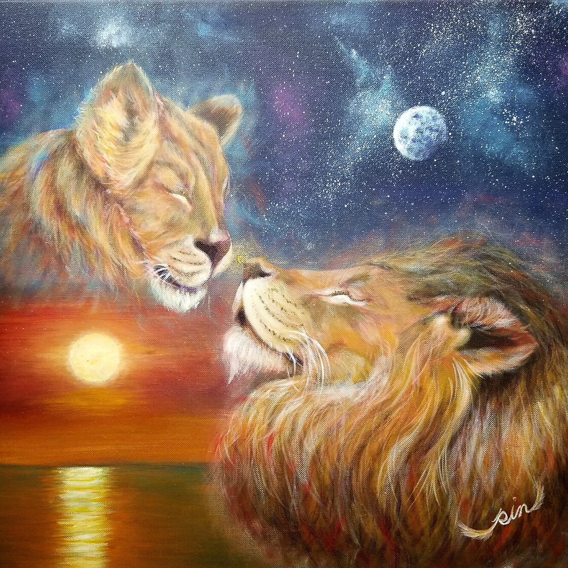 作品 : 無償の愛 絵 絵画 ライオン らいおん 獅子 lion 縁起絵 