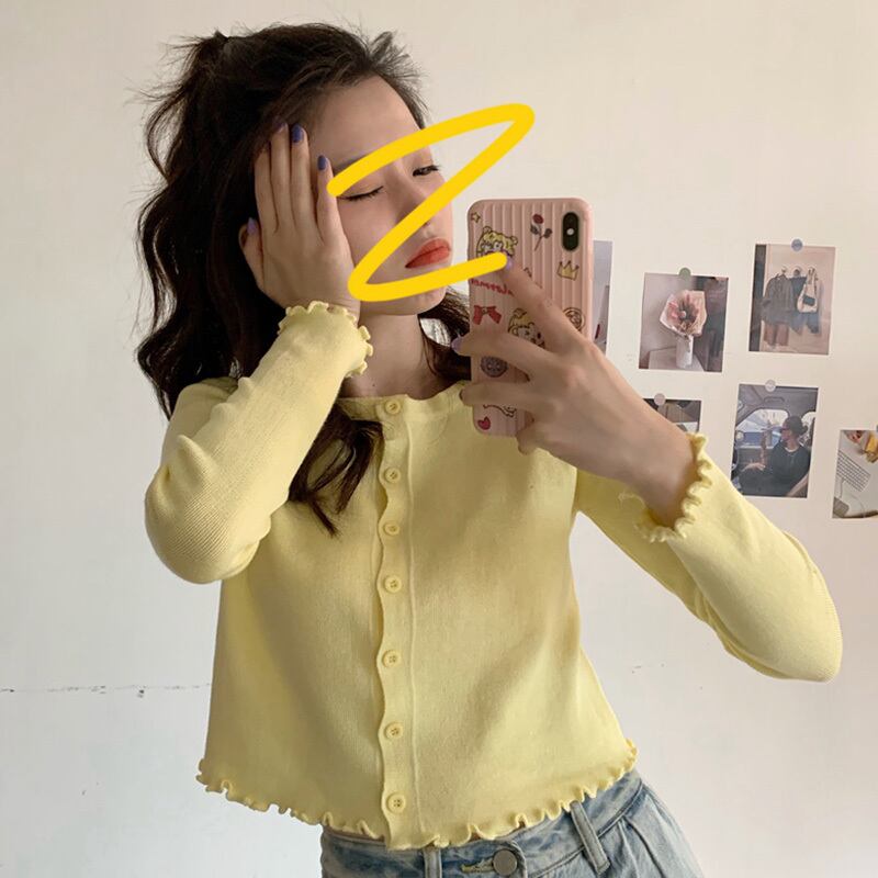 ショートセーター スプリングスリム薄手カーディガントップス ロング 春物 萌量不足14242105745