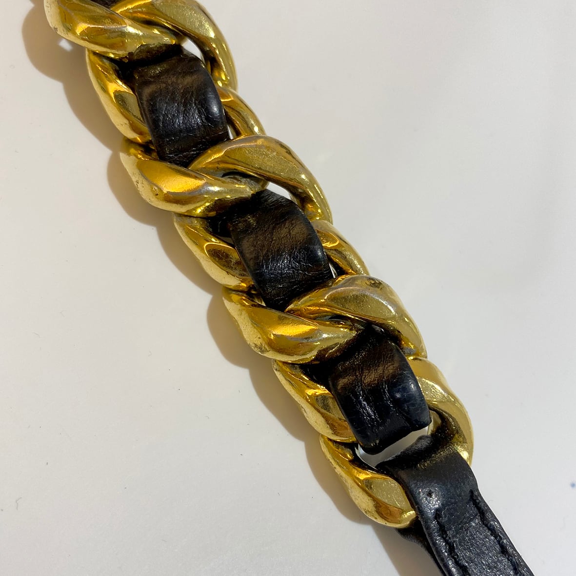 CHANEL シャネル 太チェーン レザー編み込み ブレスレット 620306