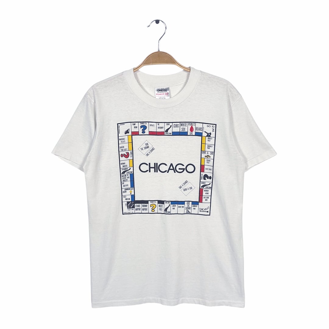 80s シカゴ 双六 モノポリー USA製 ヴィンテージ Tシャツ ホワイト シングルステッチ CHICAGO サイズM BZ0631