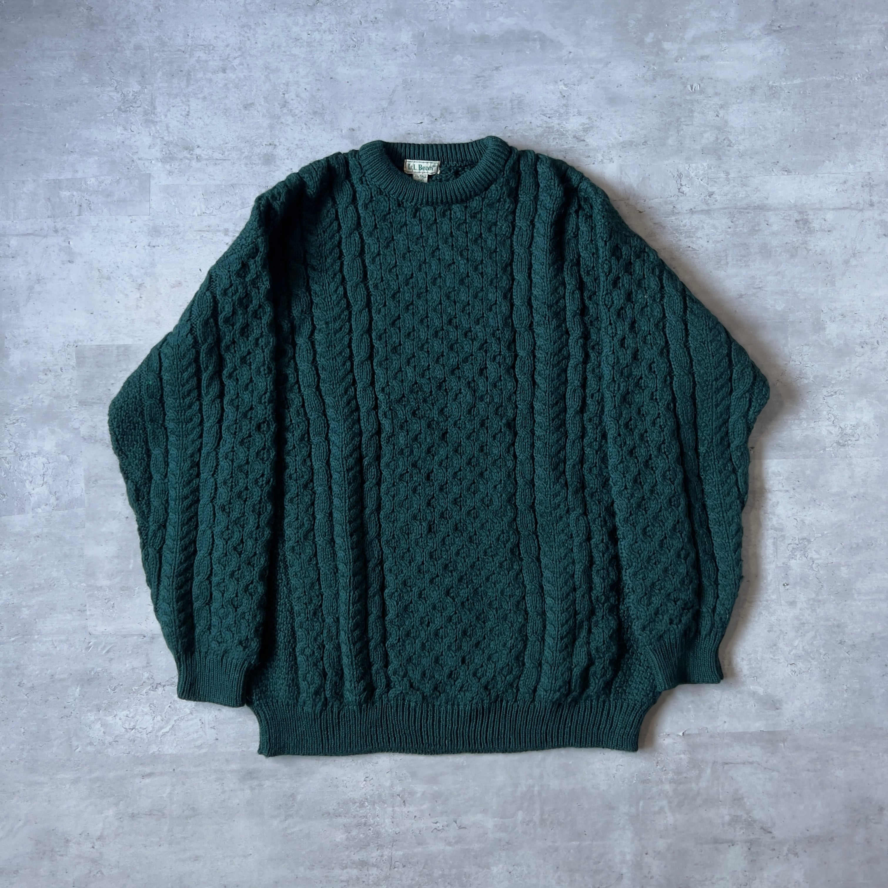 80s-90s “L.L. Bean” dark green Ireland Fisherman knit 80年代 90