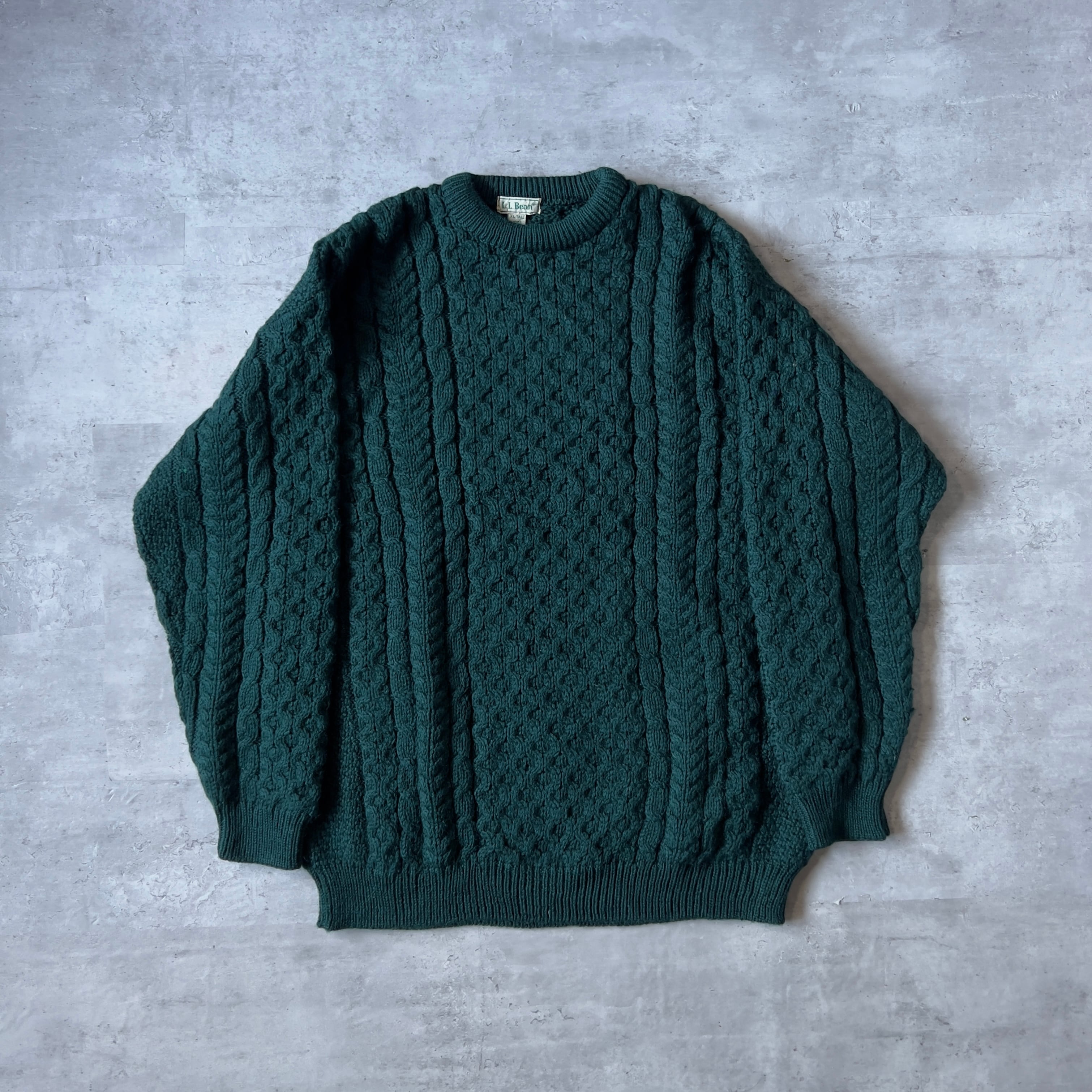 80s-90s “L.L. Bean” dark green Ireland Fisherman knit 80年代 90 