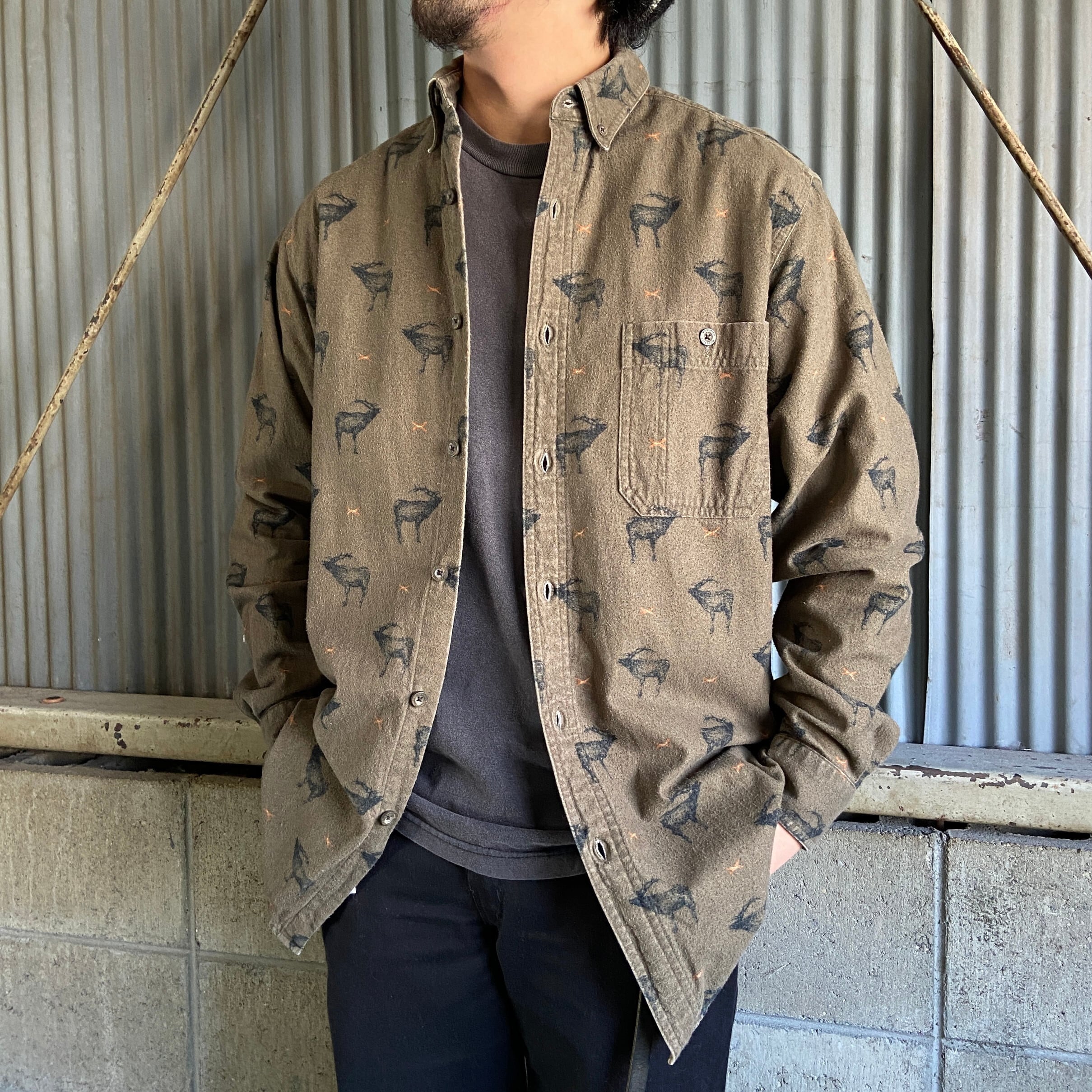 ウールリッチ WOOLRICH WOOLRICH ボーダー柄 長袖 シャモアクロスシャツ メンズL ヴィンテージ /eaa375550