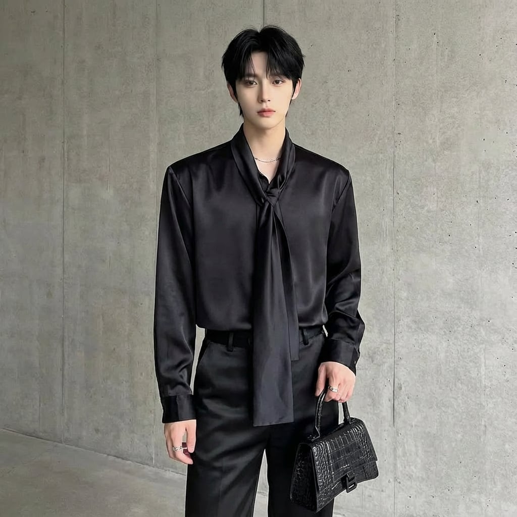 ロングボウタイ シルキードレープシャツ 2カラー D10752