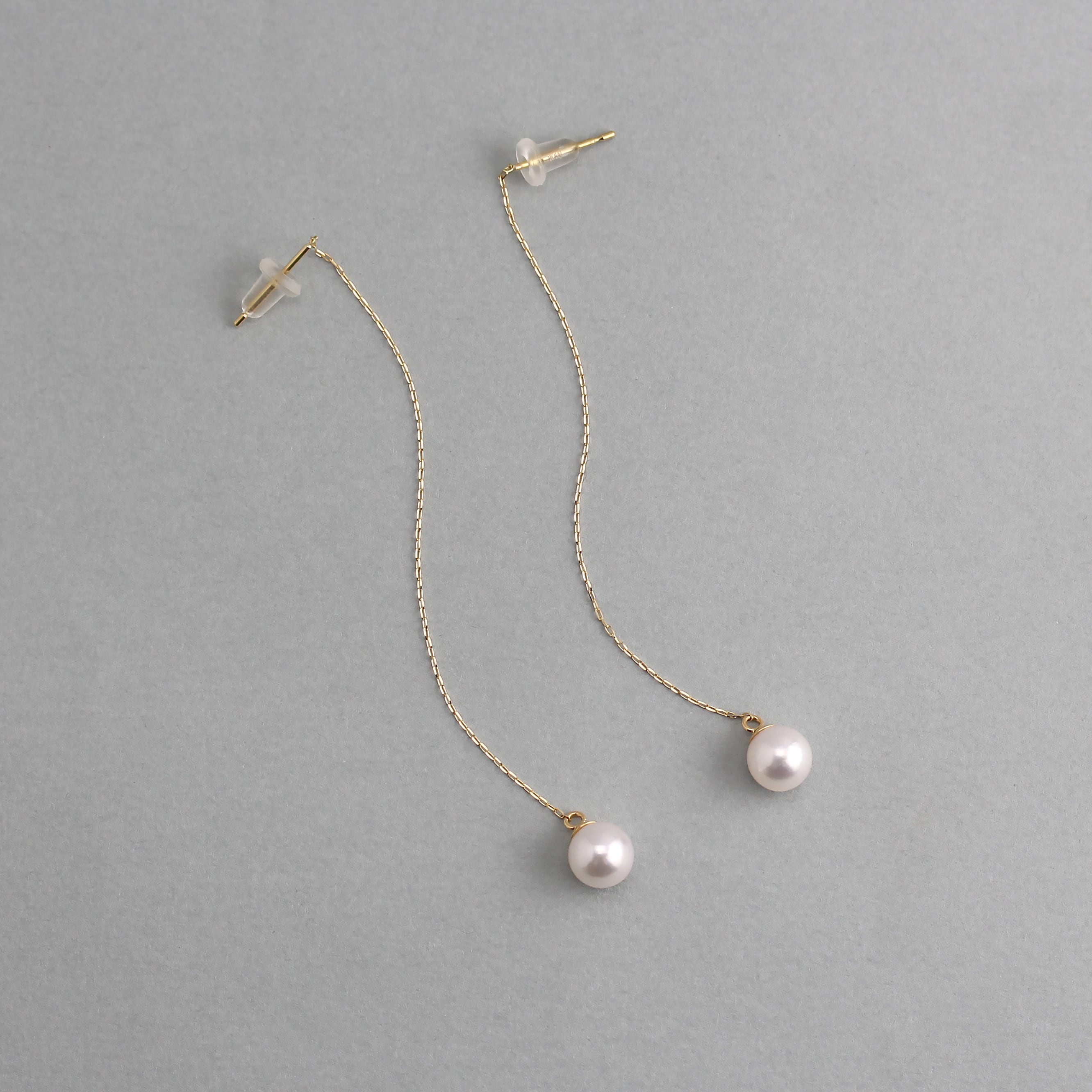 K18 アコヤ真珠 1粒 ゴールドチェーンピアス No.185 | スキン