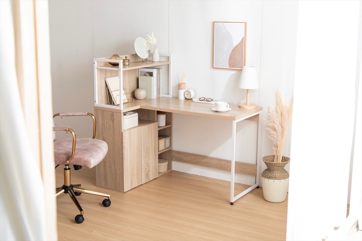 幅120cm】大容量収納でデスク周りがすっきり片付く、収納とデスク一