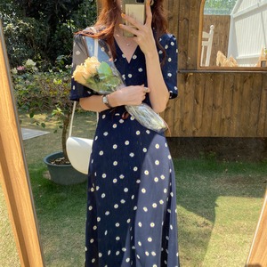 【韓国通販 dgo】french retro high-waist floral dress （B0837）