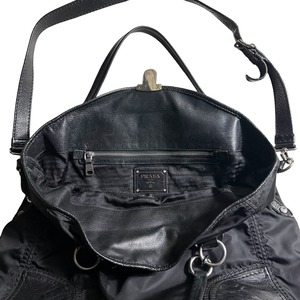 PRADA black nylon × leather 2way boston bag