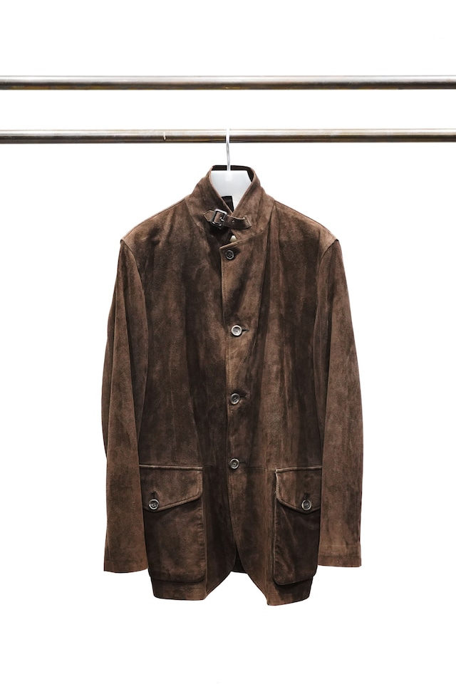 00's "Paul Smith" Brown Color Suède Leather Convertible Collar Jacket