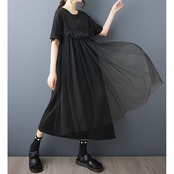 チュール切替 アシメトリー ワンピース 30203