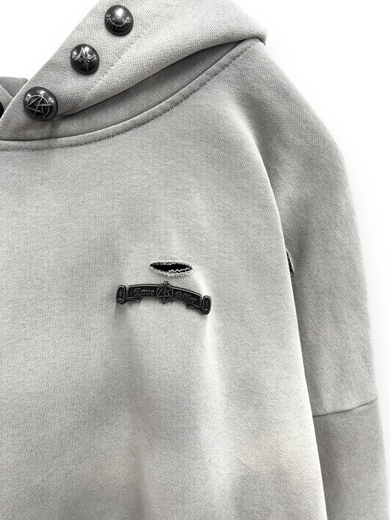 【LOVE KILLER】studs plate damage cut off hoodie