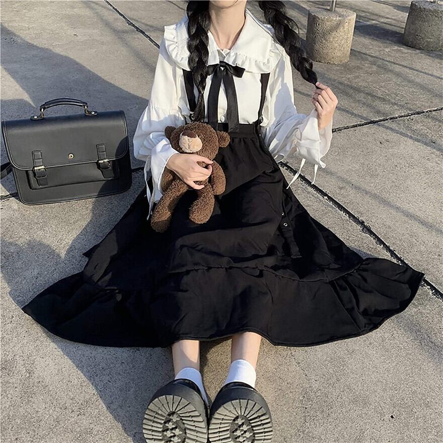 ゴスロリ ツーピース ロングスカート ゴシック フリル 蝶ネクタイ ゆめ