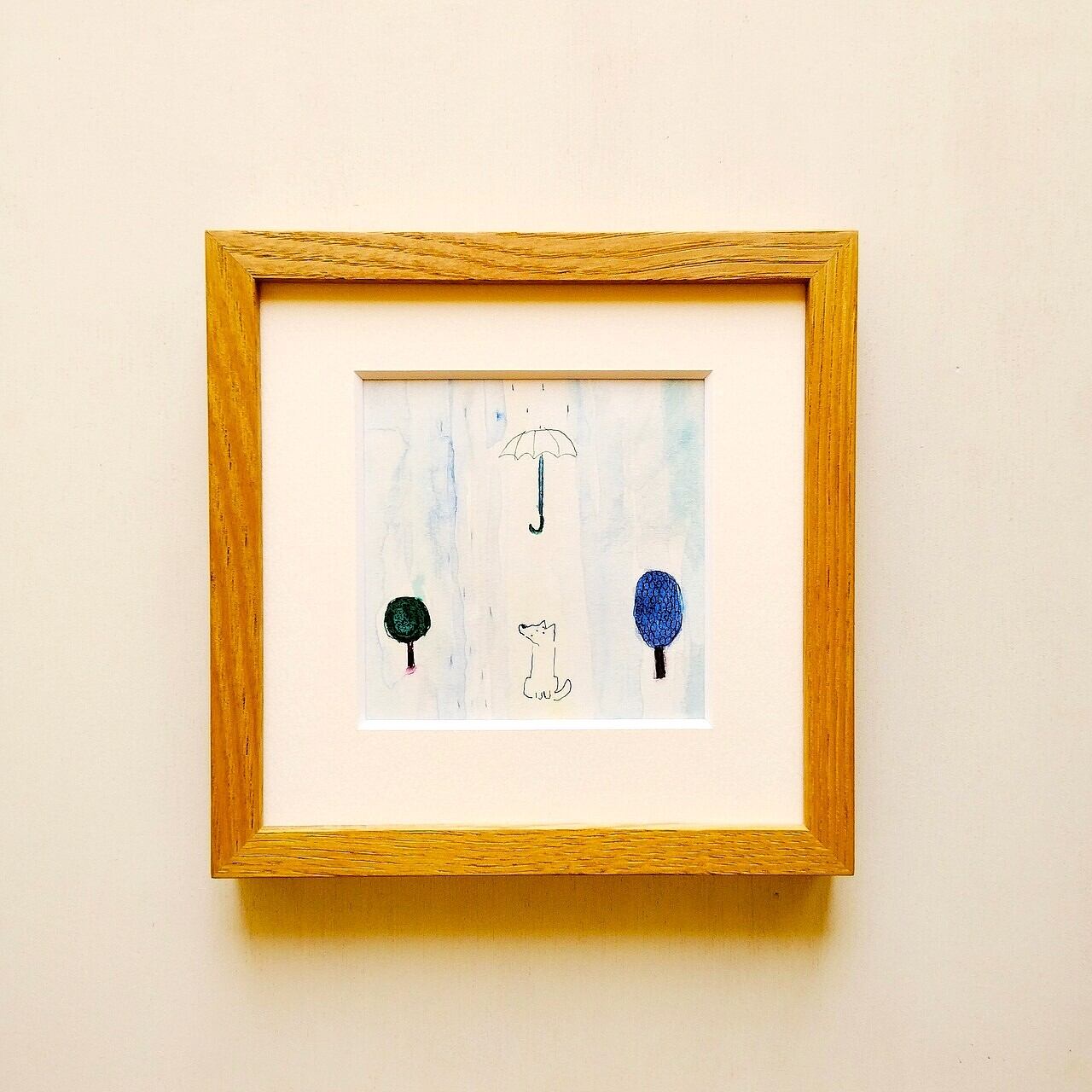 パステル画 木製額ガラス入り くつろぐ ブランコ」原画 ※木製額縁入り（18㎝角）一点物 水彩 イラスト 北欧