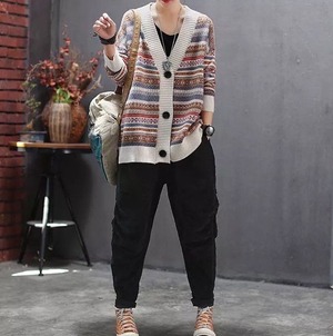 レディース ニット セーター カーディガン 羽織 前開き 長袖 Vネック 襟なし 中厚手 カジュアル レトロ こなれ感 ラフ メンズライク ボーイッシュ 学生風 カントリー ノルディック 総柄 秋 冬 10代 20代 30代 学生 学校 お出かけ アウトドア キャンプ イベント 旅行 公園 女子会 休日 ショッピング コンサート ライブ カフェ フェス お揃い 双子 楽ちん 暖かい 防寒 プレゼント 体型カバー 普段使い 着回し レイヤード S M L XL 2XL 3XL ゆったり ゆる ベージュ ネイ