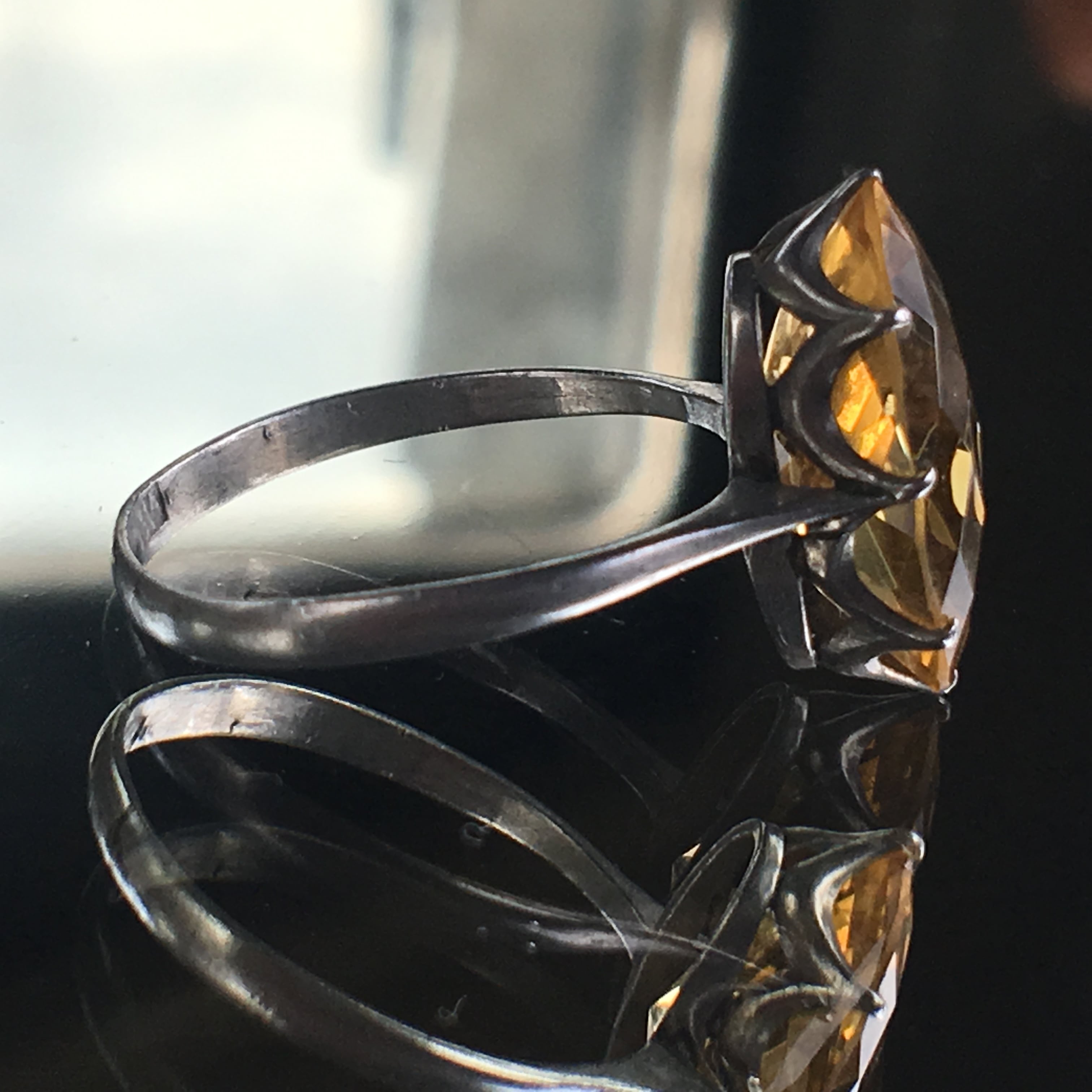 昭和初期 シトリン多面カット クラウン留めリング