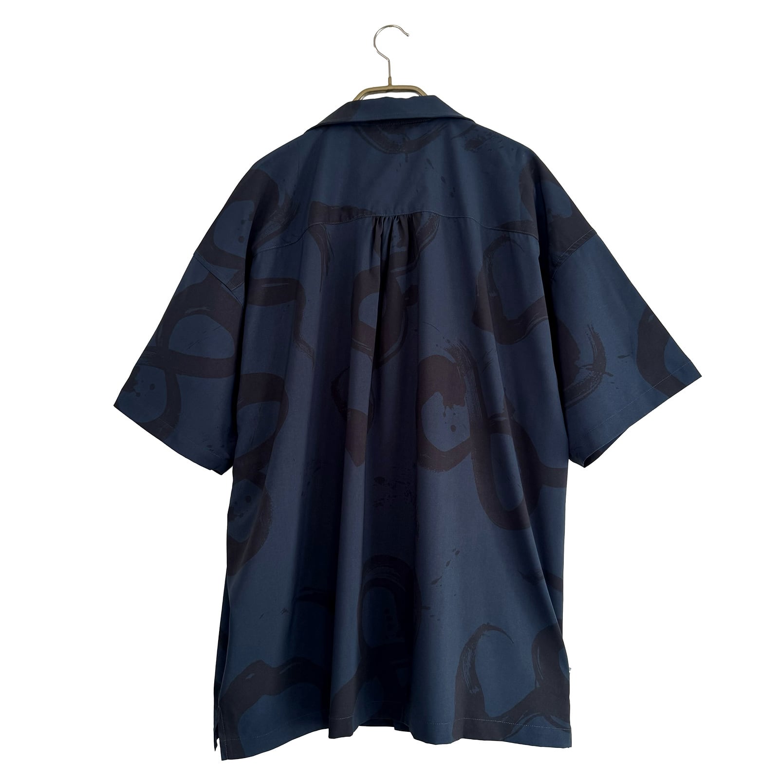 CALLIGRAPHY PATTERN OPEN COLLAR SHIRTS -NAVY- | 8G SHOOT WEBSTORE