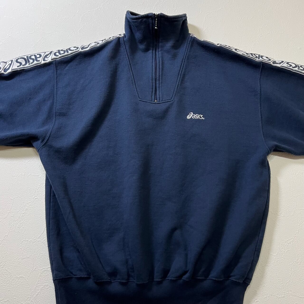 80s asics 袖刺繍 ハーフジップ スウェット プルオーバー アシックス
