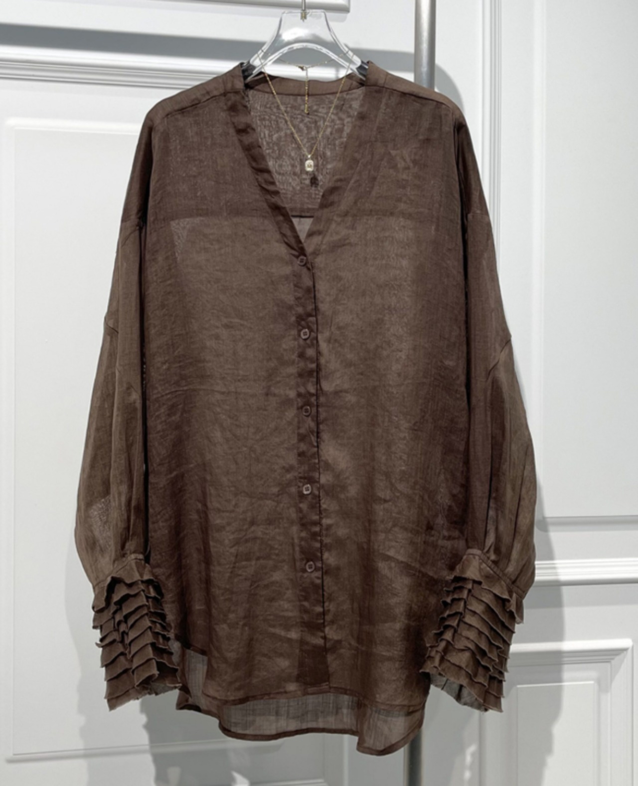 Vネック長袖ジュートブラウス