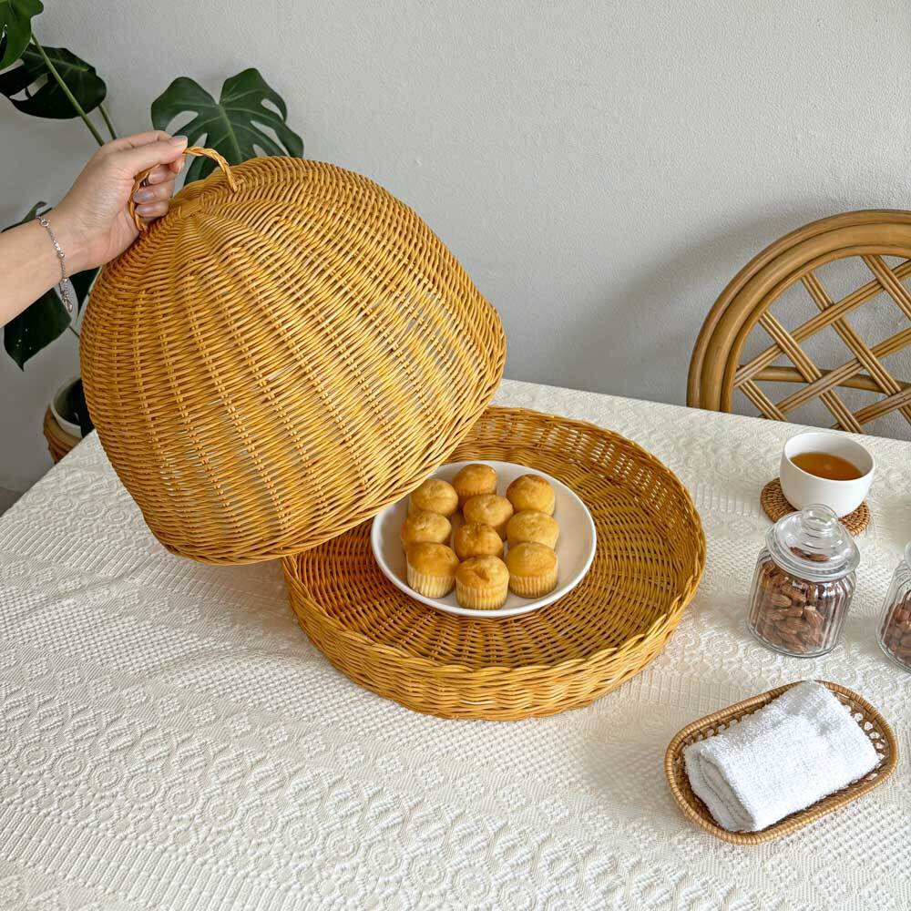 京都ヴィンテージ竹の手編みラウンドバスケット