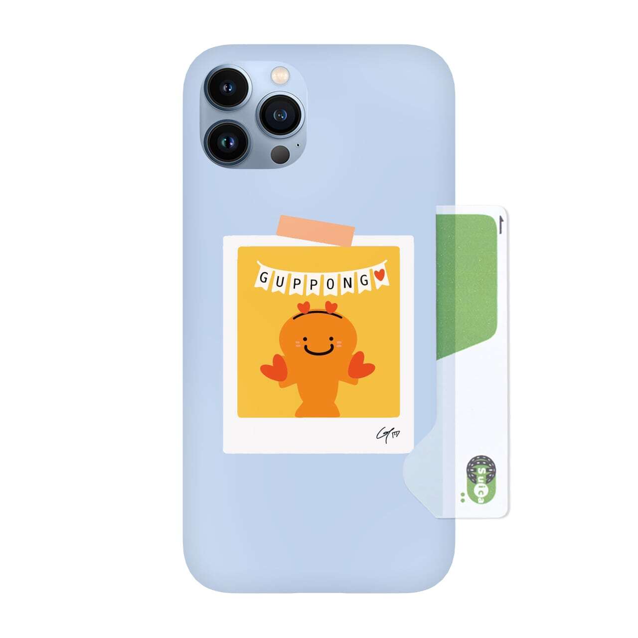 カード収納型 スマホケース Guppy かわいい 癒やし系 ゆるキャラ 韓国 デザイナーズ Iphone Galaxy 携帯カバー ハート ブルー ポラ青 Gp08 アイフォン ギャラクシー 背面ポケット 軽量 薄型 衝撃吸収 タフ設計 レンズ保護 韓国スマホケース専門店 Korean Case