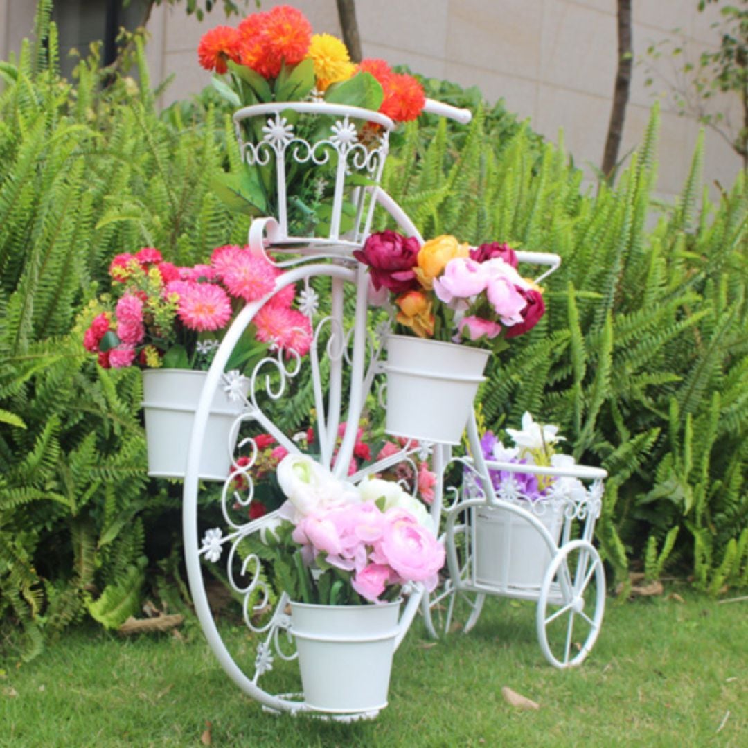 フラワースタンド 自転車型 アンティーク調 フラワーポット グリーン