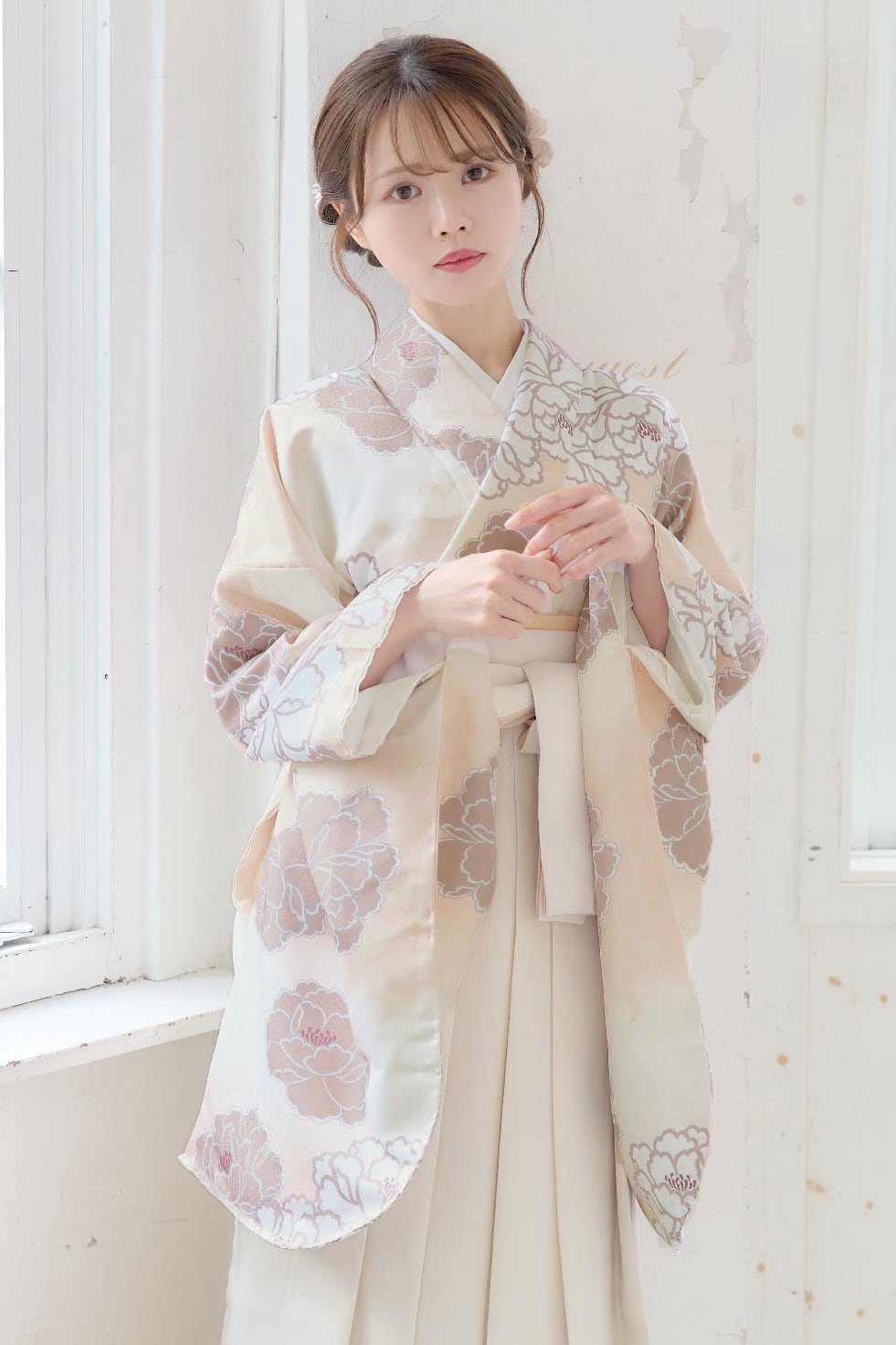 袴4点set麗らかな淡ぼたん(オレンジクリーム)67WH(刺繍無し)