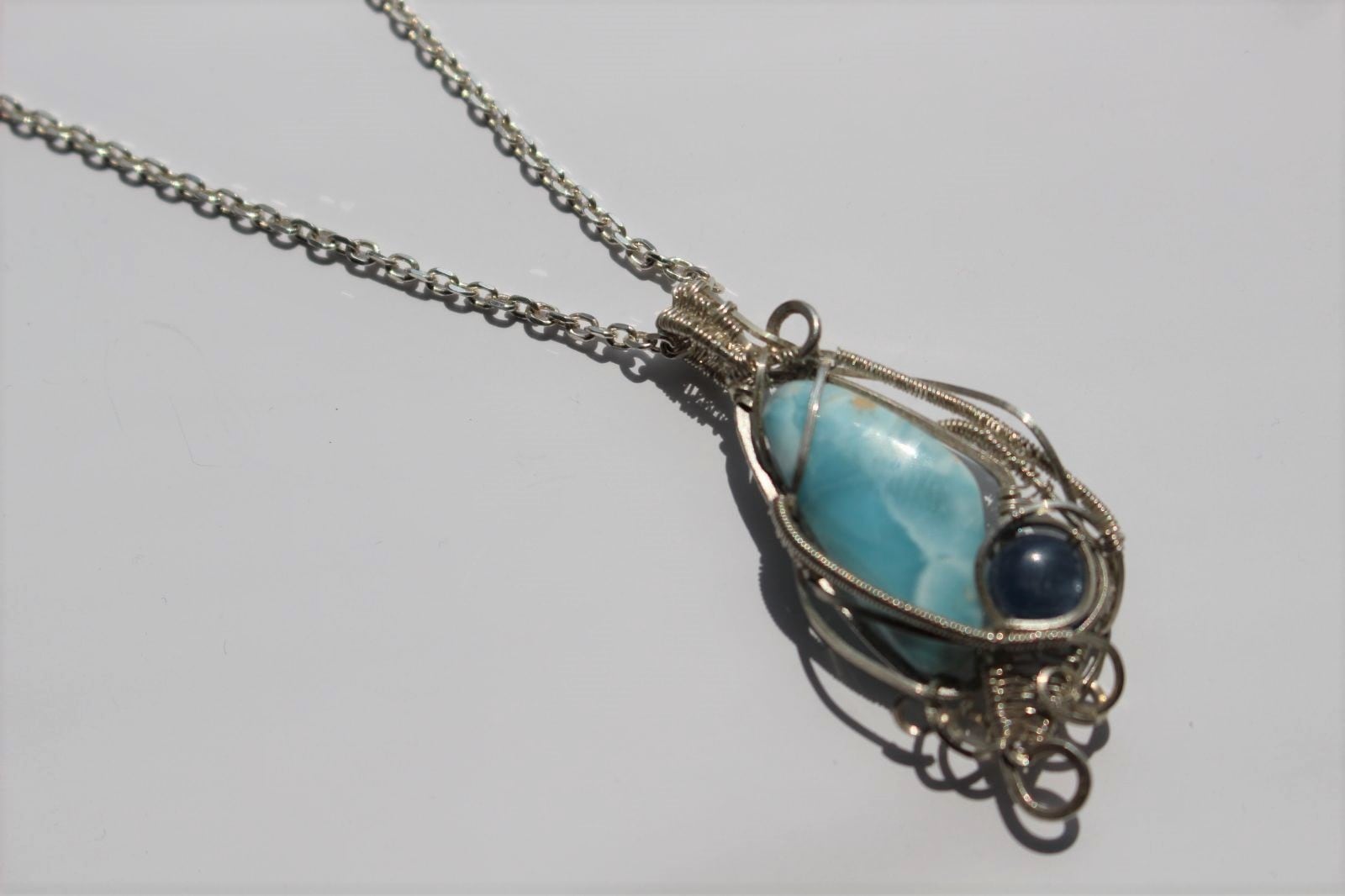 Larimar & Kyanite silver925 wirewrapping pendant