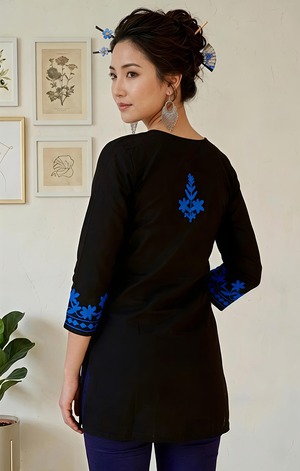インディゴフラワー刺繍クルティ WA014