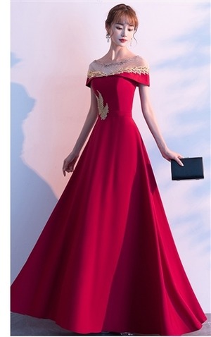 ★送料無料★XL(13号)☆オフショルダー立体刺繍飾りのロングドレス(OPN2266）